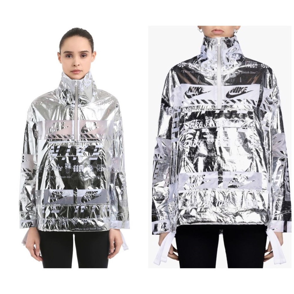 🚫SOLD🚫 NIKE'S METALLIC SILVER LOGO JACKET women L nwt - Picture 2 of 9